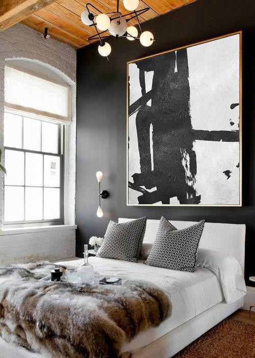 Hand Made Abstract Art,Oversized Minimal Black And White Painting - Acrylic Painting On Canvas